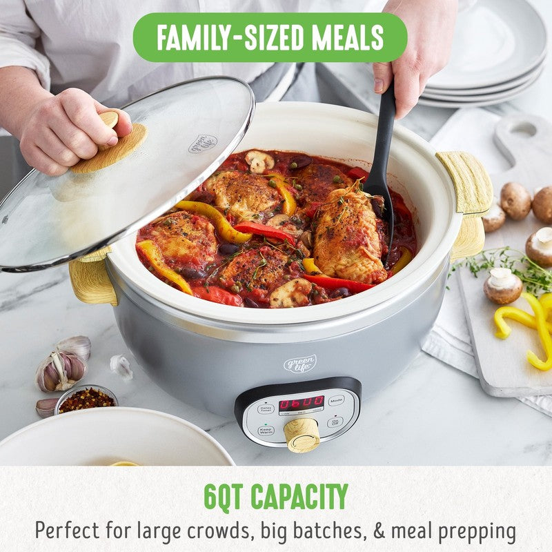 6 Quart Non Stick Family Meal Slow Cooker with Removable Pot, Grey1