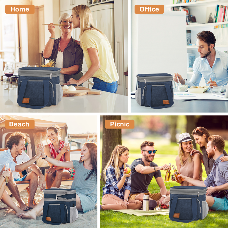 17L Insulated Lunch Bag Expandable Double Deck Cooler Tote Leakproof Work Blue2
