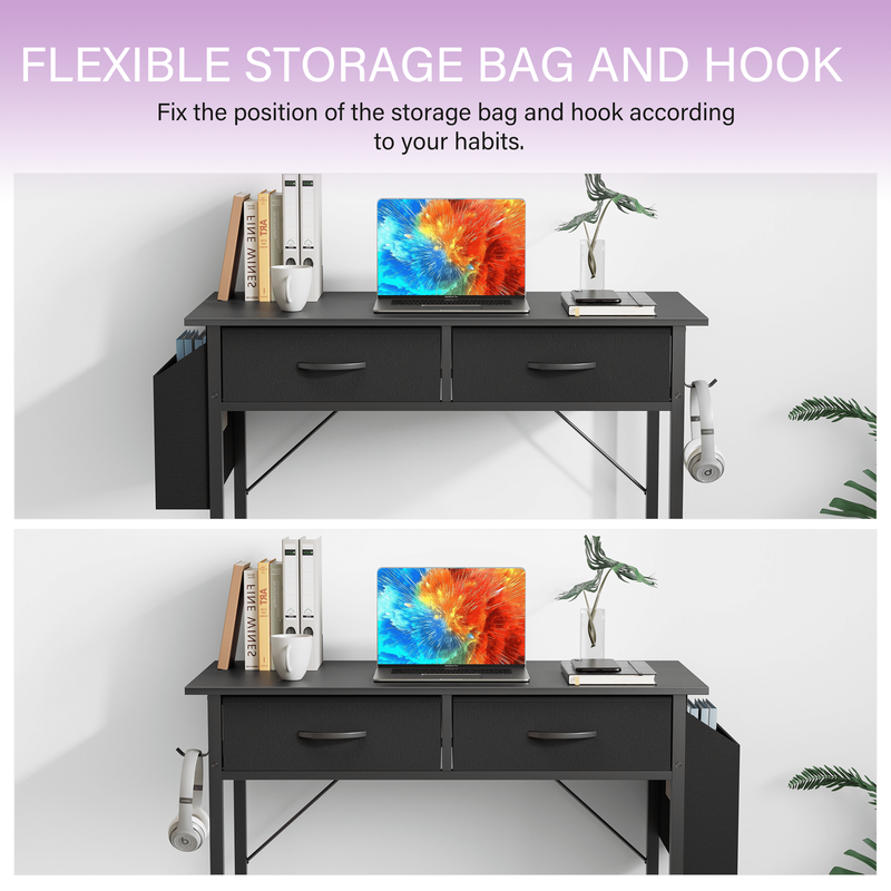 32" Small Desk w/ Fabric Drawers Vanity/Storage Desk for Bedroom Black7