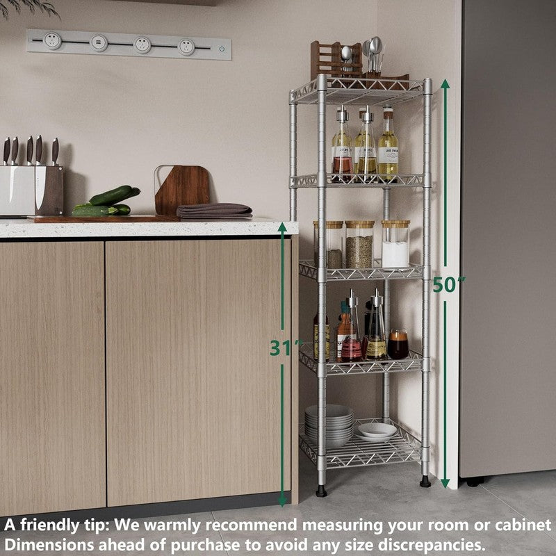 5 Tier Adjustable Metal Shelving Unit for Laundry, Bathroom, Kitchen   Grey3