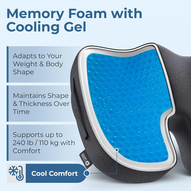 Cooling Gel Seat Cushion Memory Foam Tailbone Pain Relief Black4