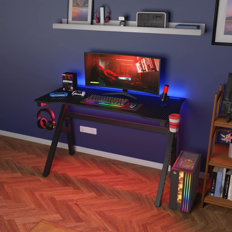 47" Gaming Desk Computer Table Carbon Fiber PC Workstation w/ Cup Holder Black1