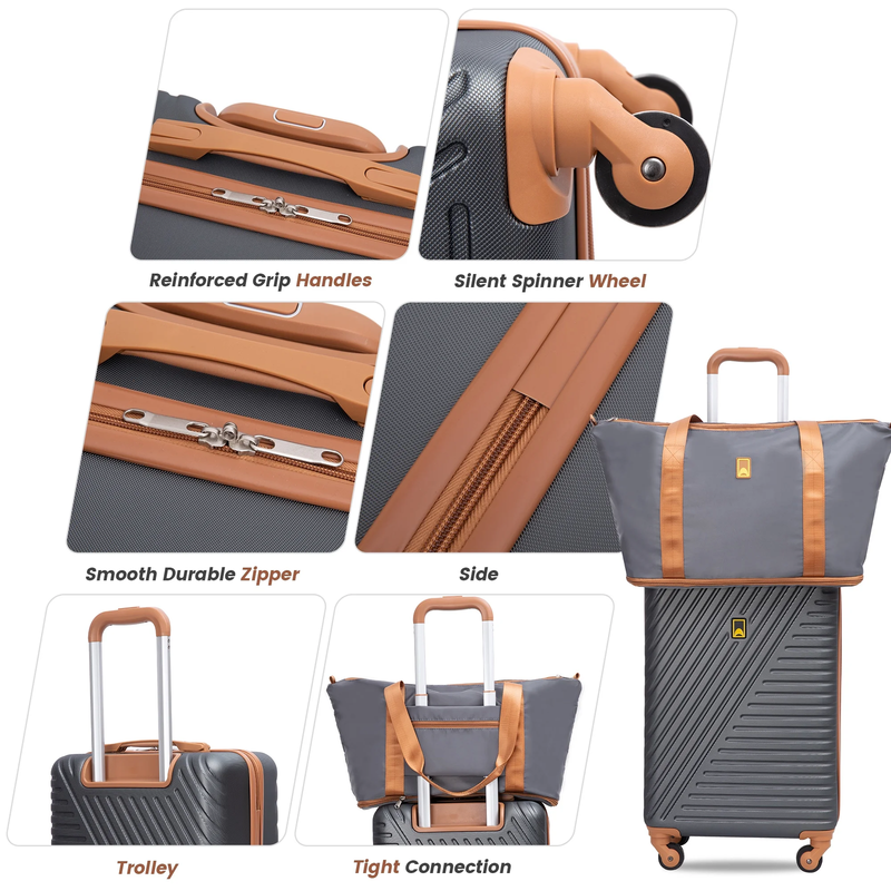 Stylish 3 Piece Gray Hardside Luggage Set with Spinner Wheels & Travel Bags6