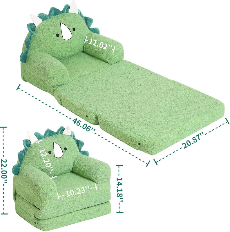 Kids Sherpa Sofa w/ Tri Layer Foam Cushions, Comfy Seating for Toddlers, Green2
