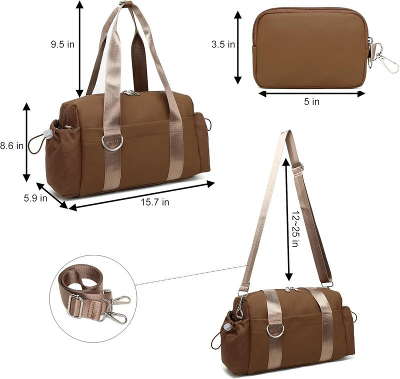 Everyday Mini Gym Bag Women 2.0 Tote Waterproof Travel Duffle Brown Coin Wallet3
