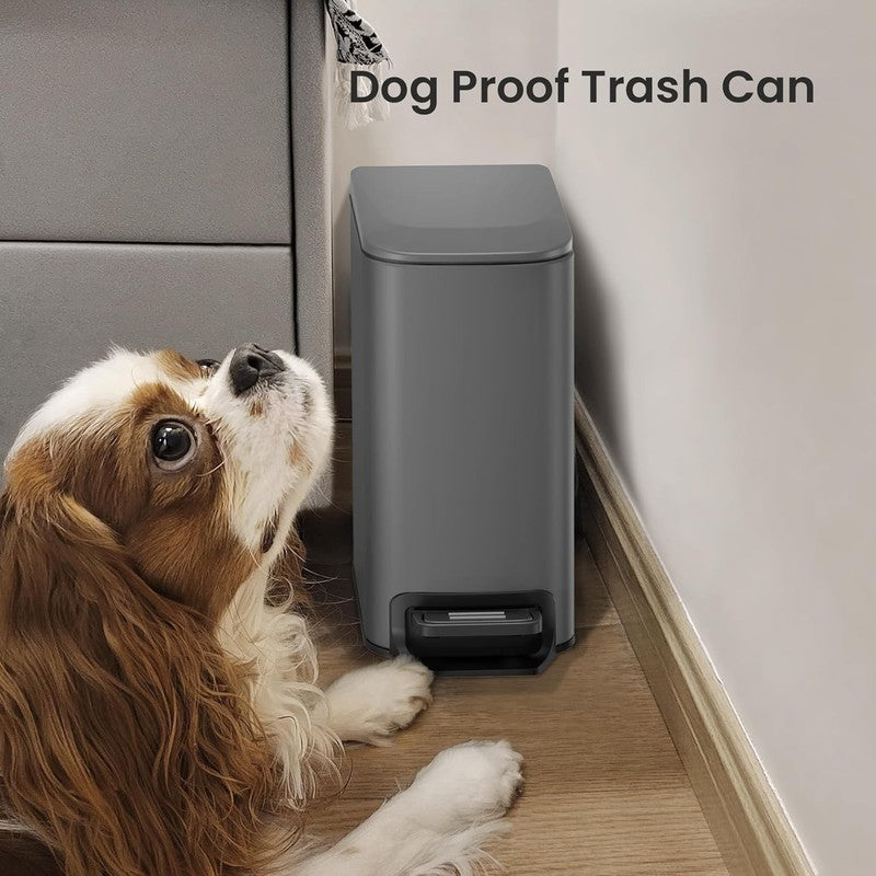 1.6 Gal Gray Bathroom Trash Can w/ Lid, Pedal, Soft Close, Stainless Steel6