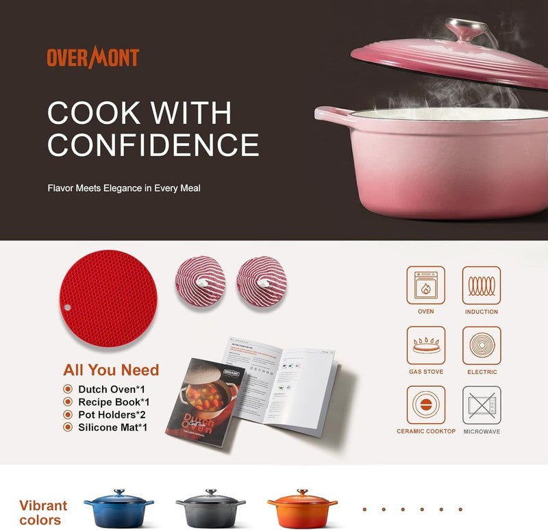 5.5QT Cast Iron Dutch Oven w/ Lid Sourdough Baking Braising Pot5