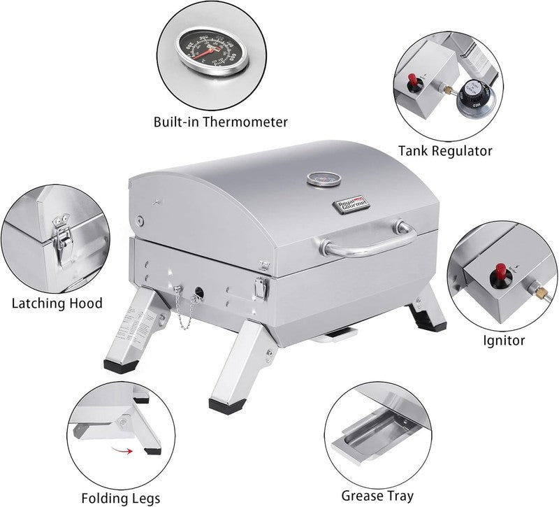 GT1001 Portable Stainless Steel Gas Grill 10,000 BTU Tabletop BBQ Silver8