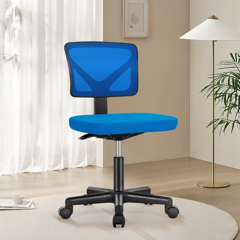 Home Office Desk Chair Armless Mesh Swivel Adjustable Low Back Blue5