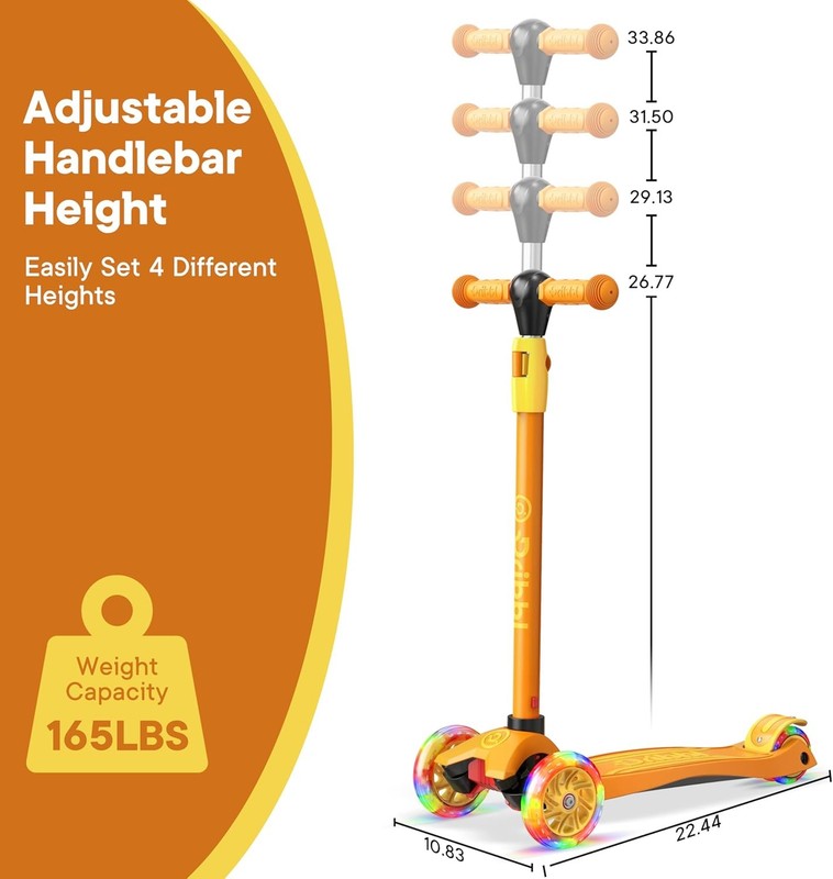 3 Wheel Kids Scooter Lean to Steer Adjustable Handlebar Wide Deck Orange3