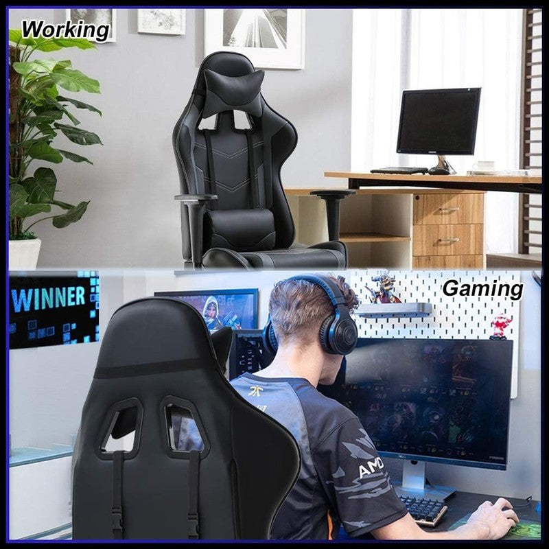 Ergonomic High-Back Gaming Chair with Lumbar Support - Grey PU Leather3