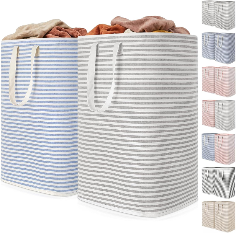 2 Pack 80L Laundry Basket Collapsible Waterproof Reinforced Handles Grey Blue0