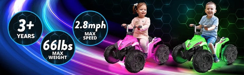Kid Trax 12V Glow ATV Ride On Toy, Pink, with LED Lights, Rechargeable Battery, 7