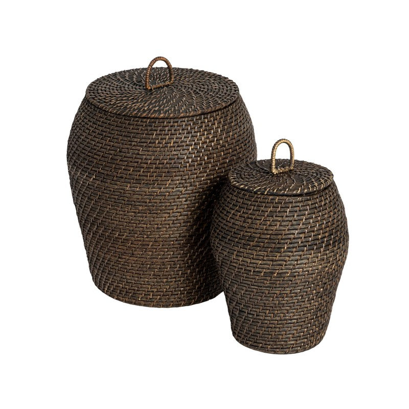 Set of 2 Hand-Woven Rattan Wicker Storage Baskets with Lids11