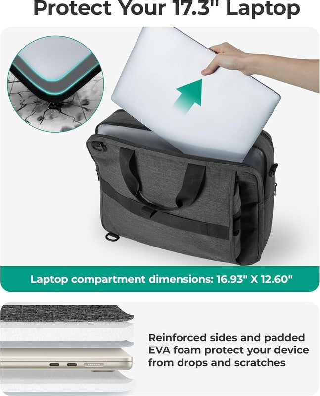 3-in-1 17.3" Laptop Bag for Men Water-Repellent Briefcase Shoulder Bag Black3
