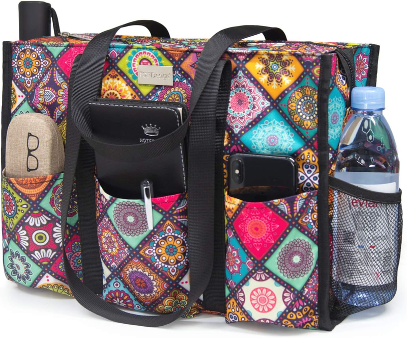 Women Utility Tote Bag Water Resistant 13 Pockets Zipper Top Thick Work Bag0