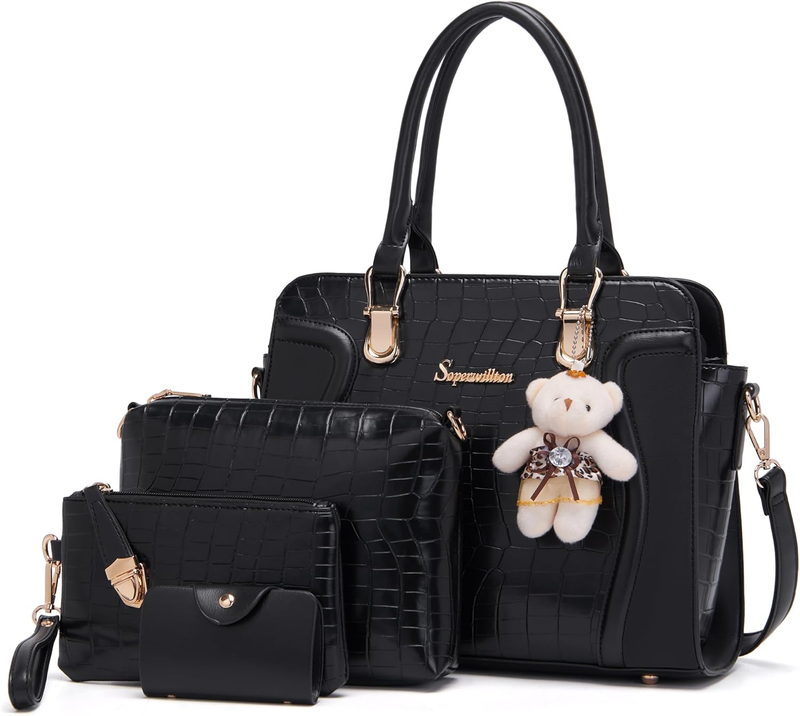 Women Fashion Handbag Set 4PCS Tote Shoulder Top Handle Satchel Purse4