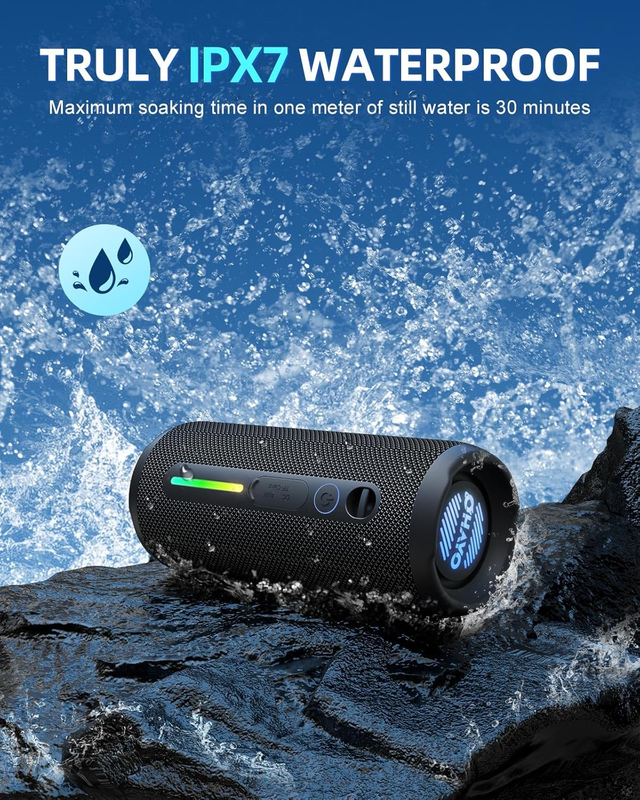 24W Bluetooth Speaker, IPX7 Waterproof, 25H Playtime, Bass Boost, LED Lights2
