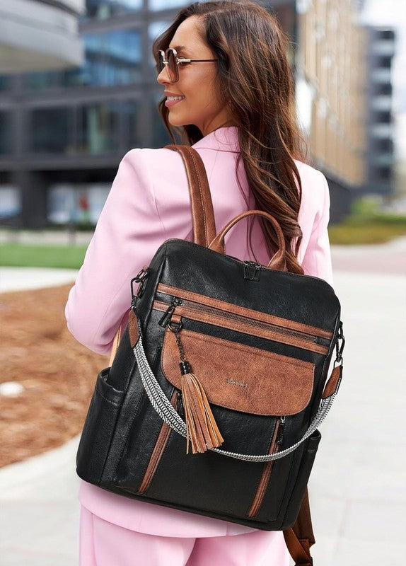 Women Laptop Backpack 15.6" Leather Travel Work Water Resistant Black Brown1