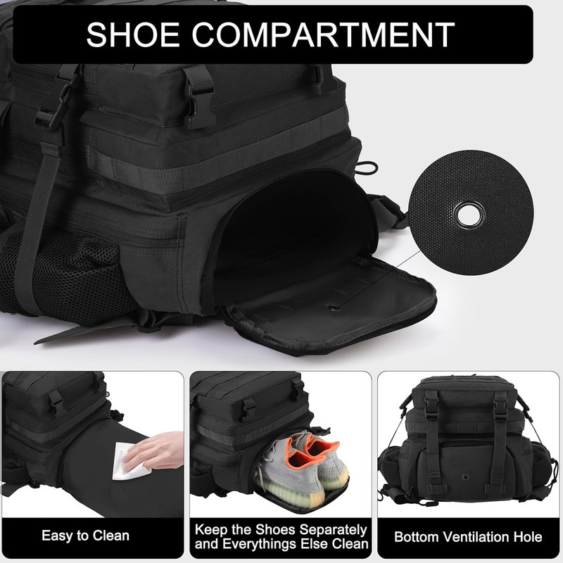 Military 45L Tactical Backpack 3 Day Pack Shoe Compartment Army Bag1
