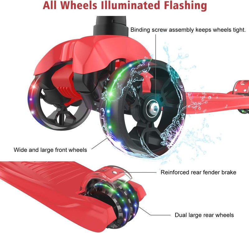 Kick Scooter B02 Lean 'N Glide Wide PU Light Up Wheels 4 Heights Red2