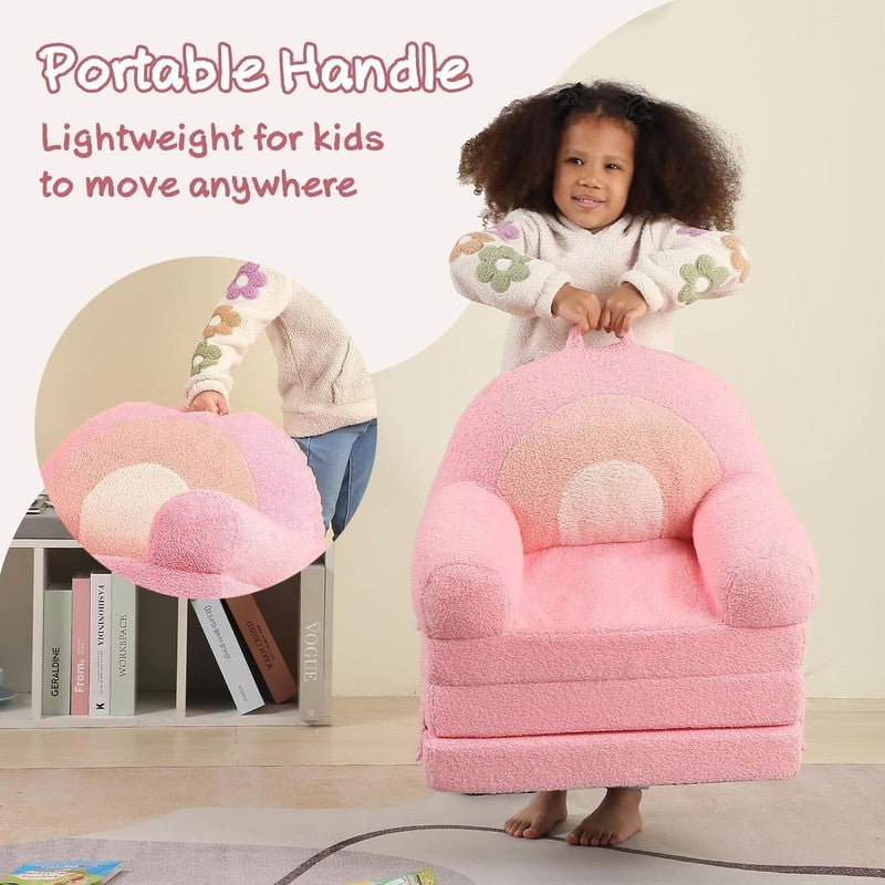 Kids Sherpa Sofa w/ Tri Layer Foam Cushions, Comfy Toddler Seating, Pink3