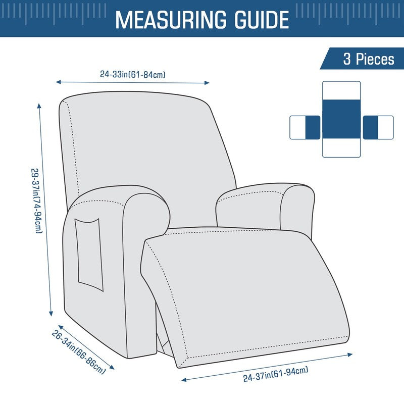 3-Piece Recliner Chair Cover Dark Gray Stretch Slipcover with Pocket3