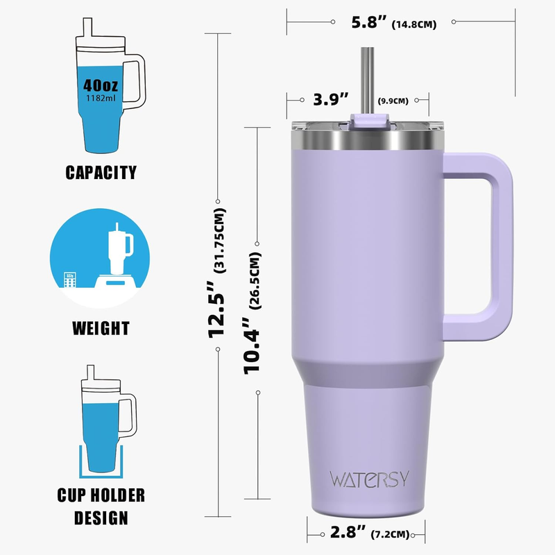 40oz Insulated Tumbler w/ Handle Lid Straw Stainless Steel Travel Mug Purple7