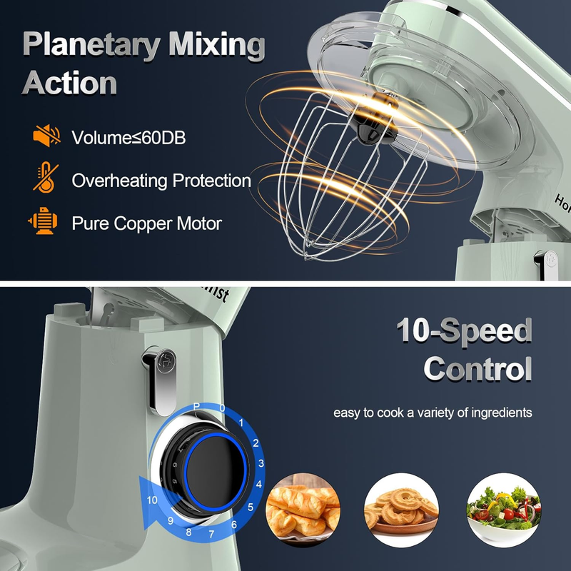6.5QT Stand Mixer 10 Speed Tilt Head Kitchen Mixer Green Baking Tool2