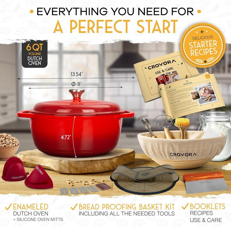 6 QT Enameled Cast Iron Dutch Oven for Bread Baking with Lid   Incl. Sourdough B2