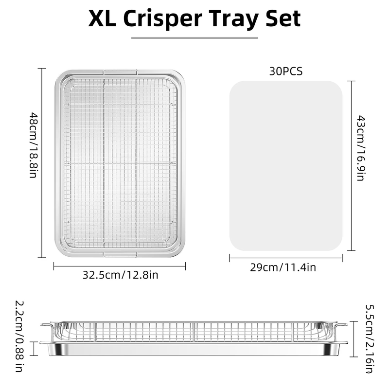 2 Set XL Air Fryer Basket for Oven Tray Crisper Pan Stainless Steel 30PCS3
