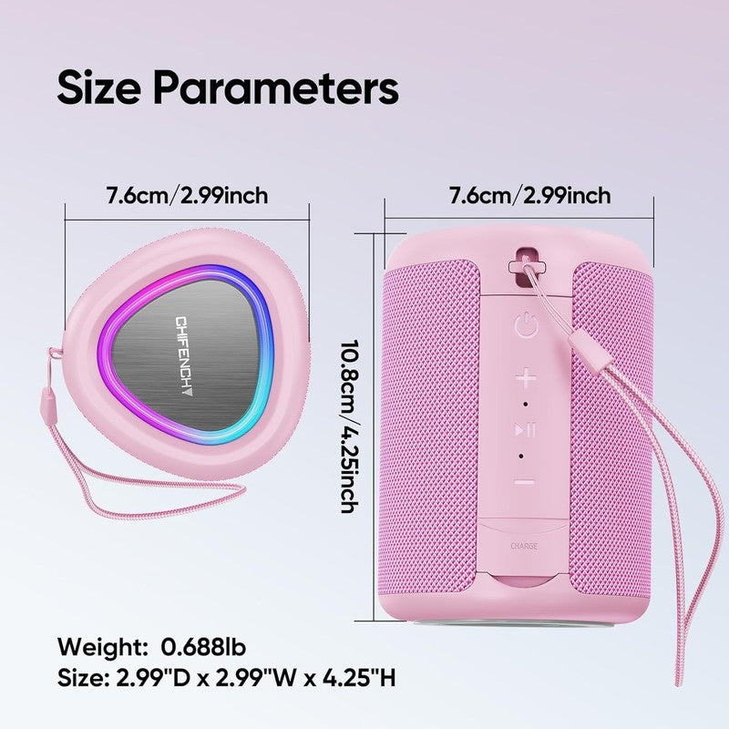 Portable Bluetooth Speaker with Lights, IPX5 Waterproof, All Day Play, TWS6