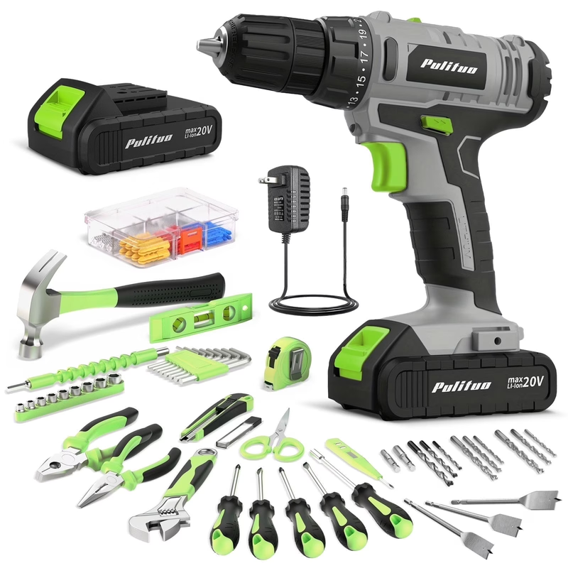 20V Cordless Drill Driver Kit 238Pc Home Tool Set 2 Batteries 21+1 Torque Green7