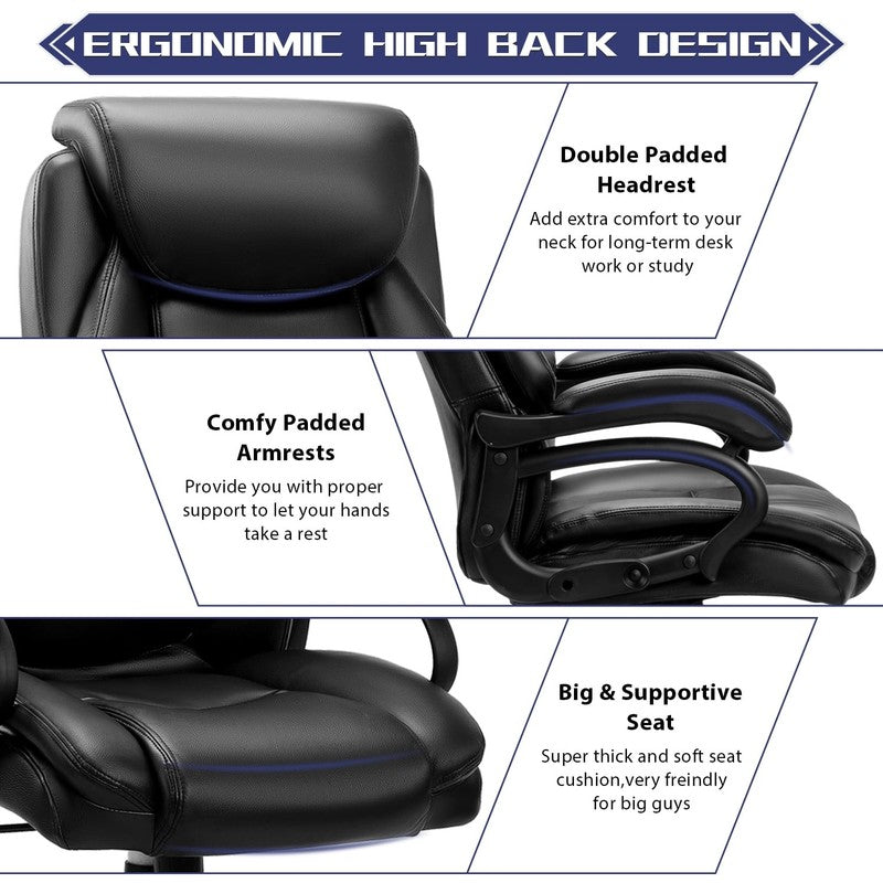 Big & Tall Ergonomic Office Chair 500LBS High Back Leather Adjustable Black NEW4