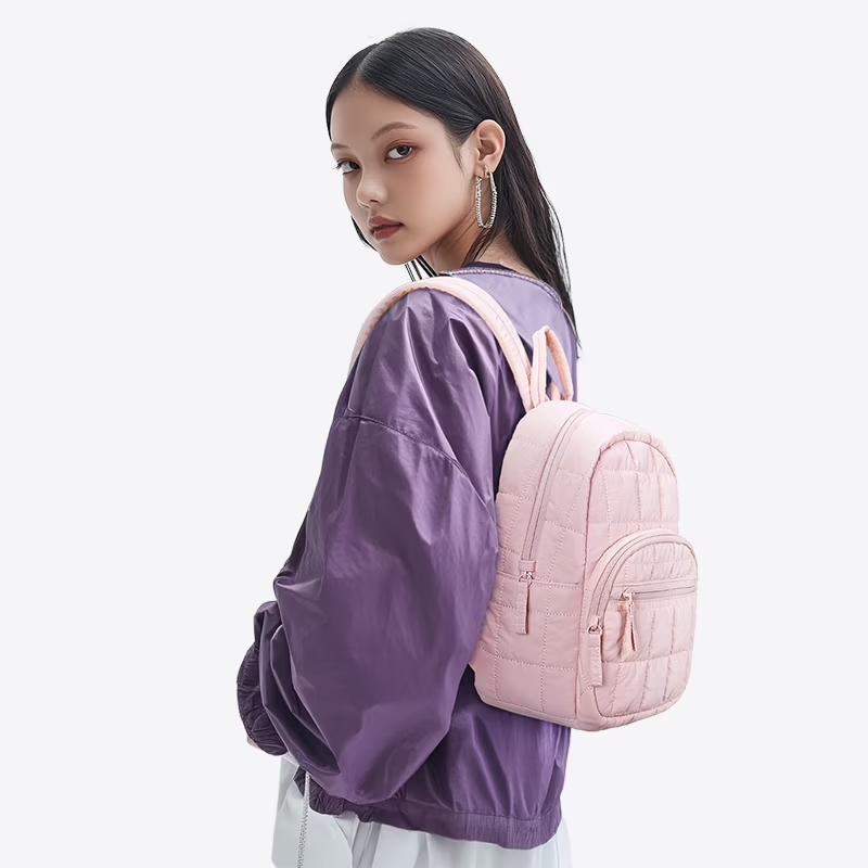 Women Mini Backpack Quilted Puffer Bag Travel Daypack Pink3