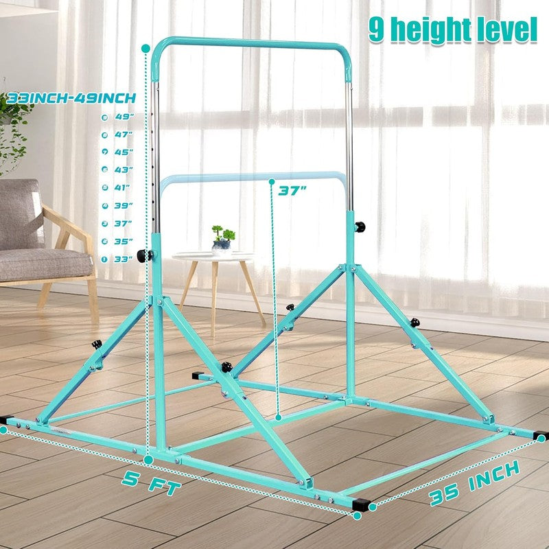 Foldable Kids Gymnastic Bar 3 12 Adjustable 9 Heights 200lb w/ Mat4