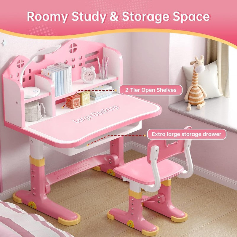 Kids Desk and Chair Set Height Adjustable Study Table w Bookstand Drawer3