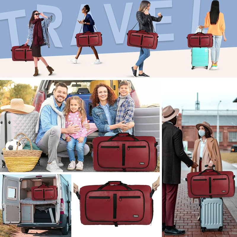 65L Travel Duffel Bag Foldable w/ Shoe Compartment Water Resistant Gray1