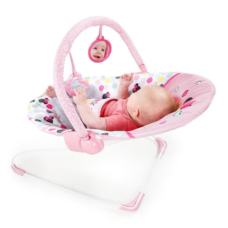 Baby Minnie Bouncer Seat w/ Vibrations Toy Bar 0 6M 20lbs4