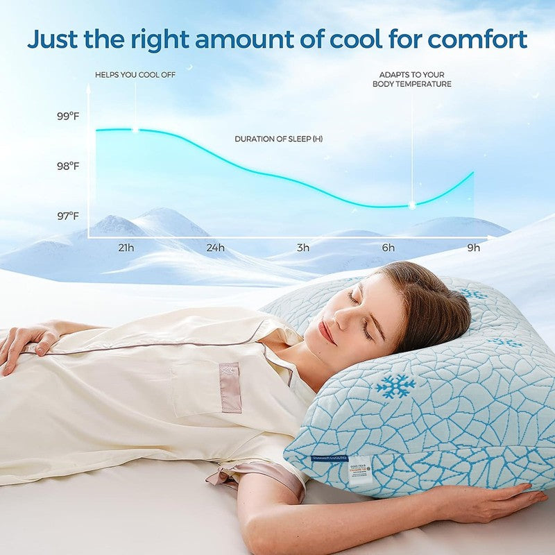 Cooling Memory Foam Queen Pillows Set of 2 Adjustable Support 30"x20"2
