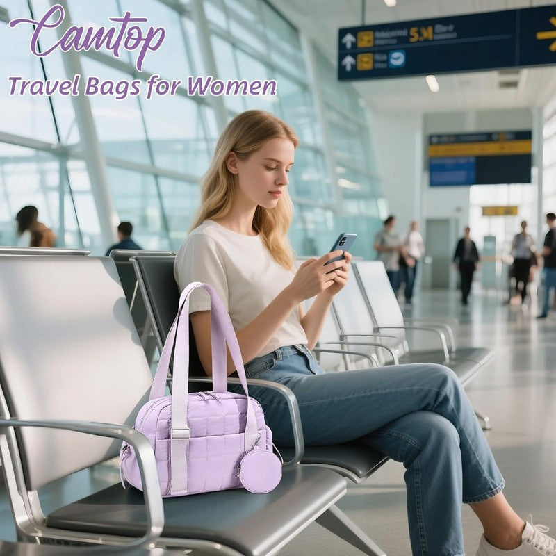 Mini Gym Bag Women Quilted Duffel Wet Compartment Yoga Dance Tote Purple 12.6"7