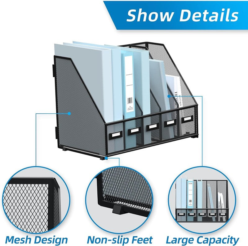 Desk Organizers Metal Desk Magazine File Holder with 5 Vertical Compartments Rac4