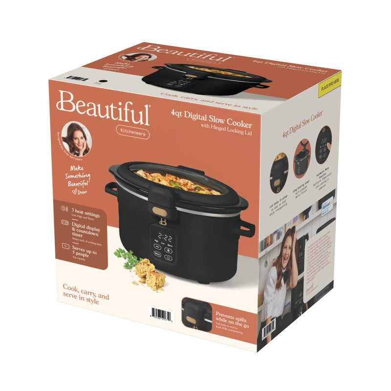 4 Qt Digital Slow Cooker with Hinged Locking Lid, Black Sesame by Drew Barrymore10