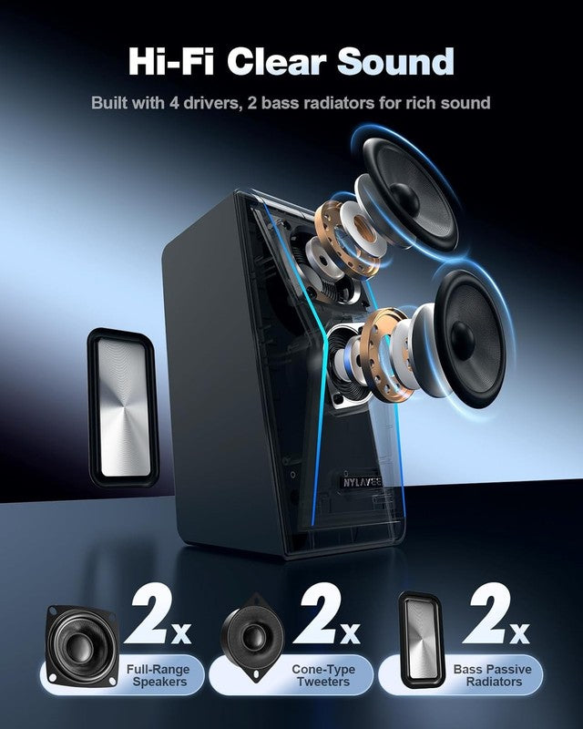 HiFi PC Speakers Bluetooth 5.0 14W RGB 3.5mm Aux EQ Desktop Laptop PS5 Xbox1