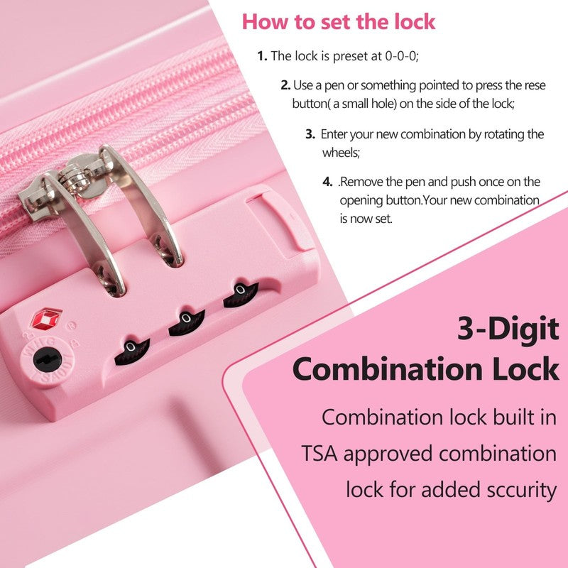 24" Checked Luggage 65L Hardshell Suitcase TSA Lock Spinner Wheels Pink4
