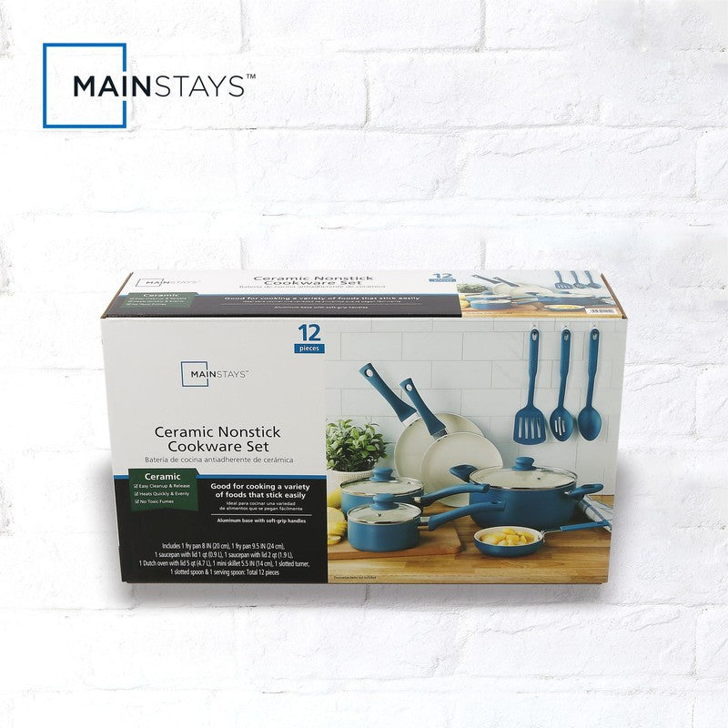 12 Piece Ceramic Nonstick Aluminum Pots and Pans Cookware Set, Blue7