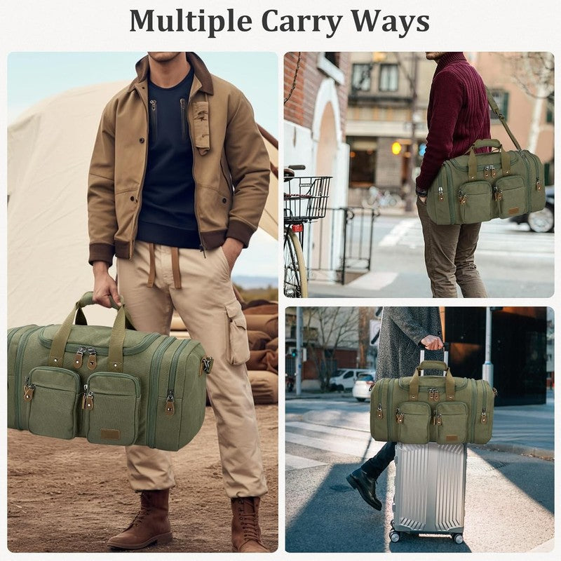 Expandable 60L Canvas Duffle Bag Army Green Travel Gym Weekender Carry On6