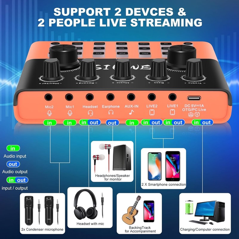 F993 Podcast Bundle BM 800 Mic Recording Studio Kit Voice Changer Orange4
