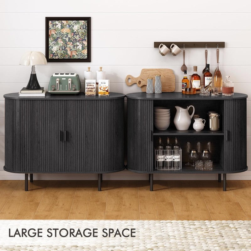40" Black Sideboard Buffet Cabinet w/ Sliding Tambour Doors & Adjustable Shelves6