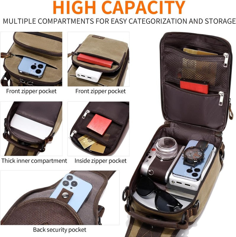 Nerlion Sling Bag Men Waxed Canvas Crossbody Chest Bag Water Resistant Daypack3